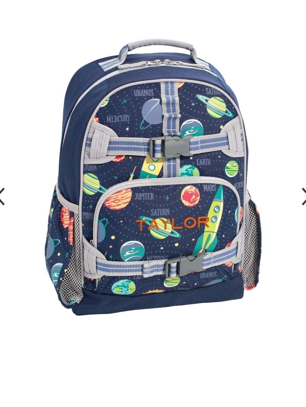 Large Pottery Barn Kids Space Rocket Backpack in Navy with Multicolor Planets